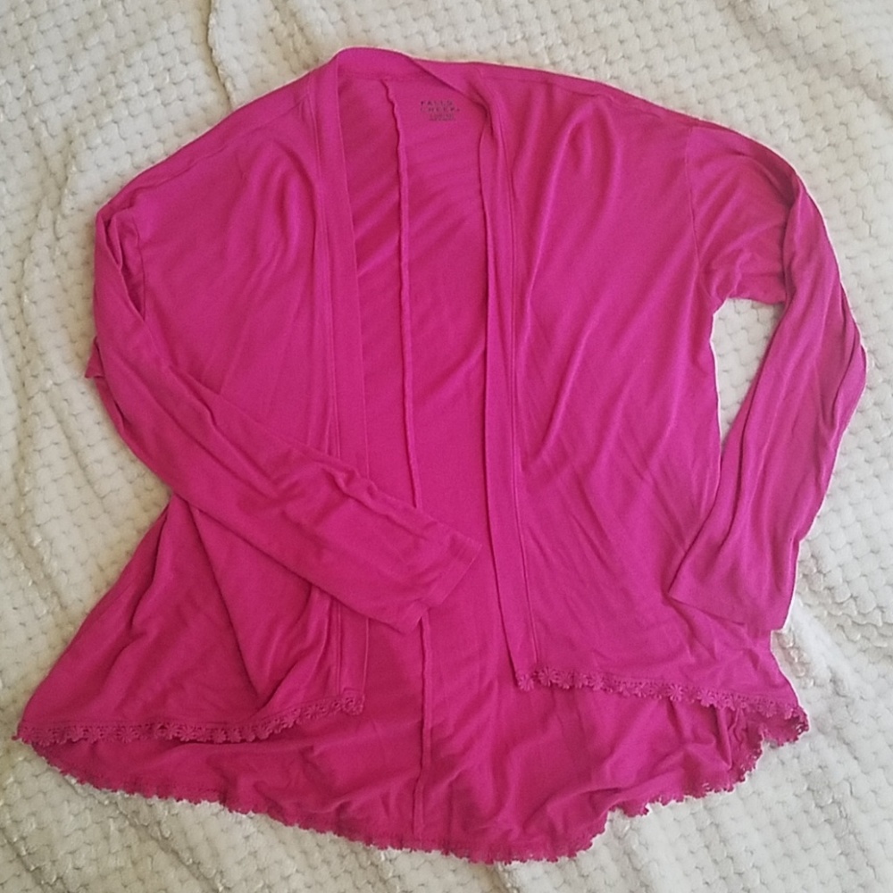EUC Fall's Creek • Fuchsia Cardigan w/ Crochet Hem